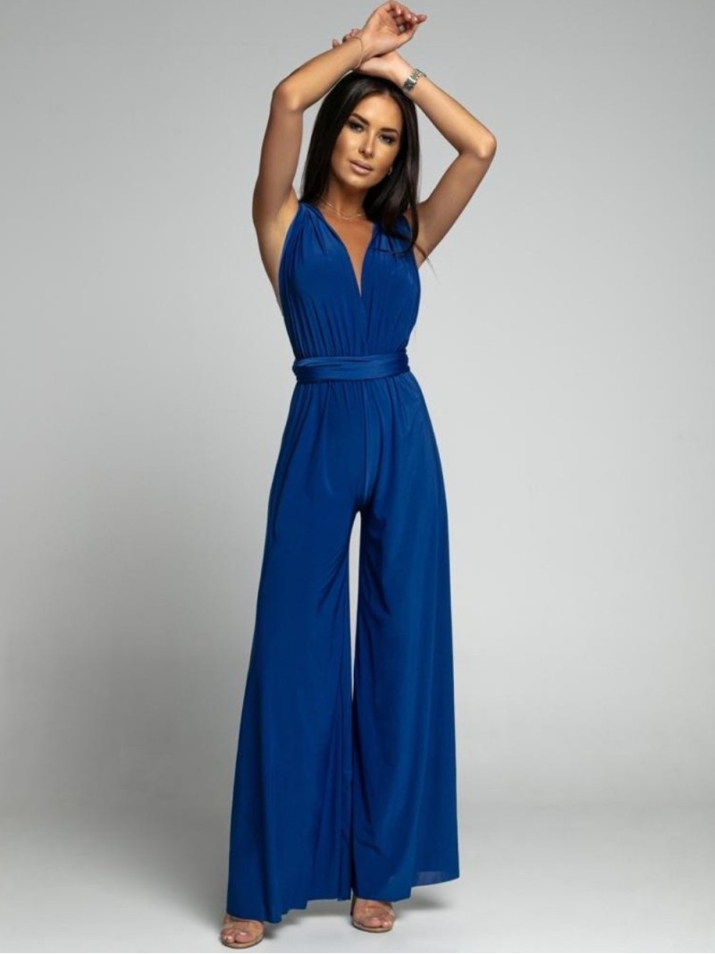 Cornflower blue jumpsuit tied in several ways AZR002